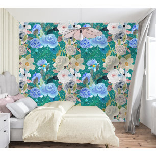Eleganter moderner Whimsical Floral Stripes Dunkel Tapete