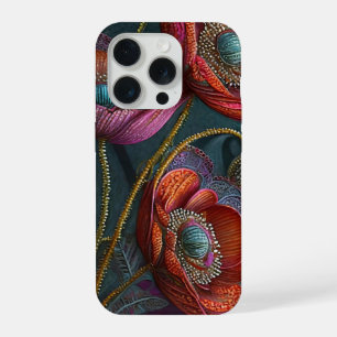 Eleganter Mohn-Teppich, Königrot und Lila, Goldtön iPhone 15 Pro Hülle