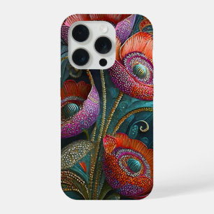 Eleganter Mohn-Teppich, Königrot und Lila, Goldtön iPhone 15 Pro Hülle