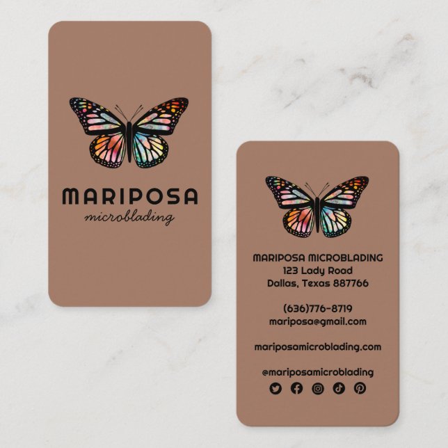 Eleganter Monarch Butterfly Schönheitssalon Visitenkarte (Vorne/Hinten)