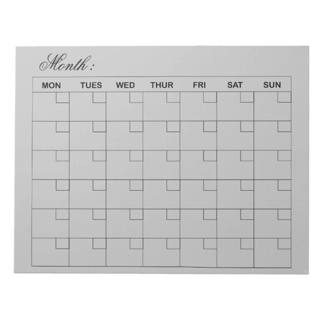 Eleganter Monatskalender-Planer Notizblock (Vorderseite)