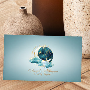 Eleganter Mond Goldene Sterne Blau Visitenkarte