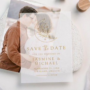 Eleganter Mond und Sterne Gold Save-The-Date-Karte