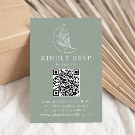 Eleganter Mond und Sterne-Grünen QR-Code Hochzeit RSVP Karte