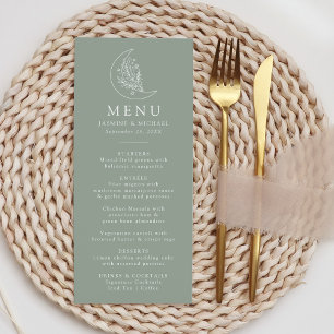 Eleganter Mond und Sterne Sage-Grün Hochzeit Menükarte