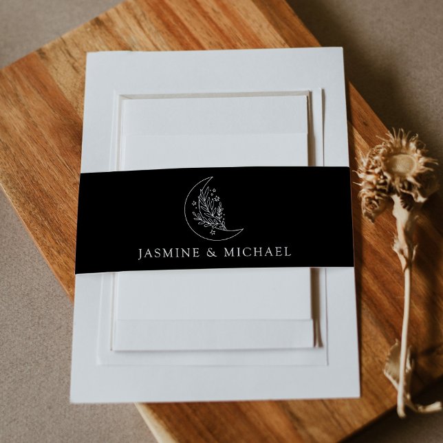 Eleganter Mond und Sterne Schwarz-Weiß-Hochzeit Einladungsbanderole (Von Creator hochgeladen)