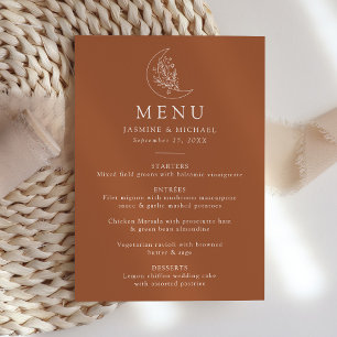 Eleganter Mond und Sterne Terrakotta Hochzeit Menükarte