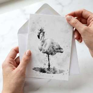 Eleganter monochromer Flamingo in Aquarell Mitteilungskarte