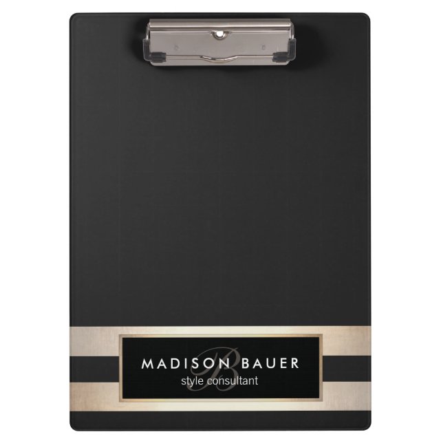 Eleganter Monogam Streifen Schwarz und IMITATE Klemmbrett (Vorderseite)