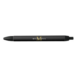 Eleganter Monogram Black Gold Classic Anfangsname Kugelschreiber