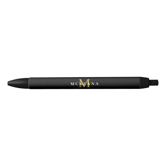 Eleganter Monogram Black Gold Classic Anfangsname Kugelschreiber (Vorderseite)