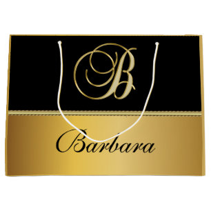 Eleganter Monogram Black Gold Eleganter Skriptname Große Geschenktüte