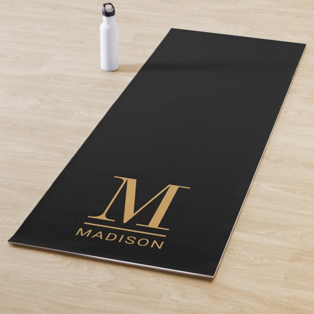 Eleganter Monogram Black Gold Name Yogamatte (Beispiel)