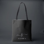 Eleganter Monogram Black White Moderner Minimalist<br><div class="desc">Personalisieren Sie diese stilvolle Tasche mit Ihrem Namen Initial Monogram. Das Design zeichnet sich durch ein einfaches, individuelles Monogramm-Design in klassisch weißer, moderner minimalistischer Typografie auf schwarzem Hintergrund aus. Einfach anzupassen. Perfekt als Geschenkartikel für alle Ihre Lieben. Nimm dir auch einen.</div>