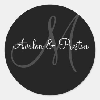 Eleganter Monogram Black & White Wedding Sticker