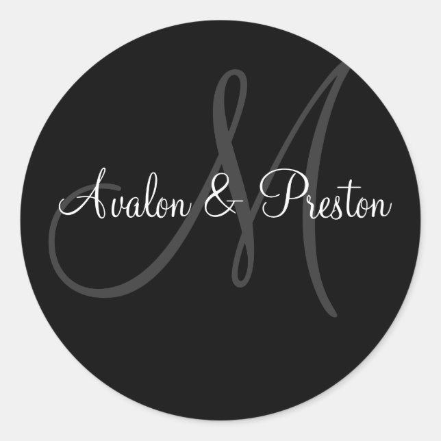 Eleganter Monogram Black & White Wedding Sticker (Vorderseite)