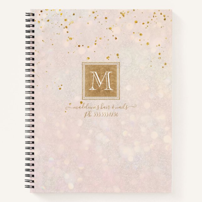 Eleganter Monogram Blush Pink Gold Glitzer Sparkle Notizbuch (Vorderseite)