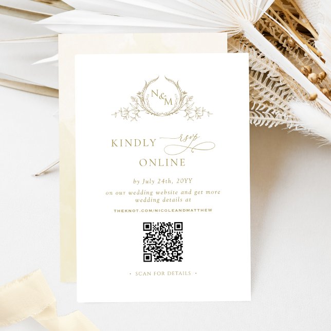 Eleganter Monogram Champagne UAWG Online QR Code Begleitkarte (Von Creator hochgeladen)