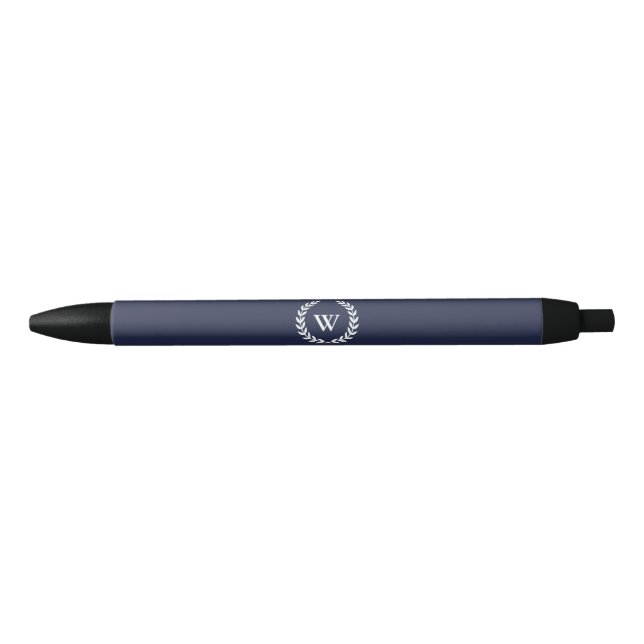 Eleganter Monogram Classic Laurel Wreath Blue Pen Kugelschreiber (Vorderseite)