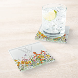 Eleganter Monogram Floral Glass Untersetzer