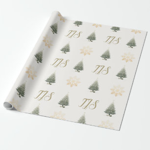Eleganter Monogram Floral Snowflake Weihnachtsbaum Geschenkpapier