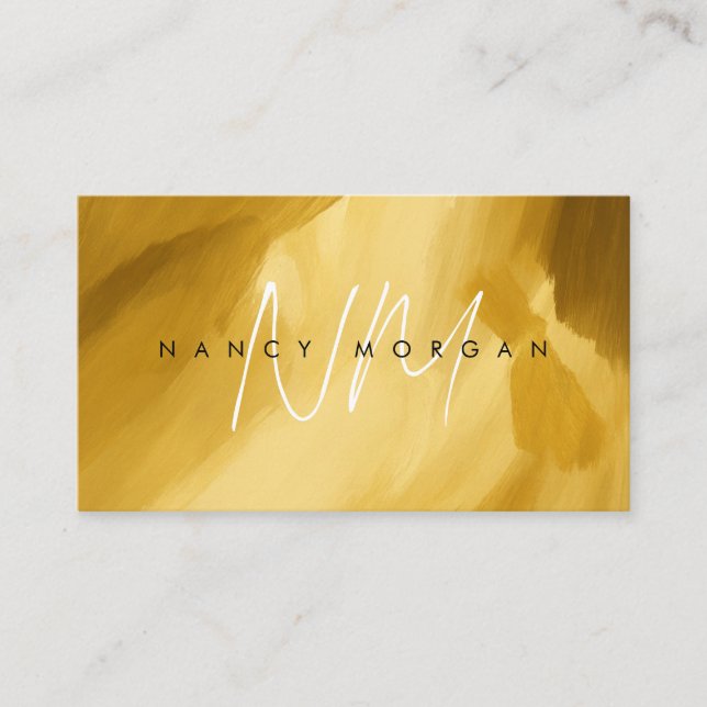 Eleganter Monogram Gold Pinselstrich Visitenkarte (Vorderseite)