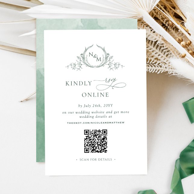 Eleganter Monogram Green UAWG Online QR Code Begleitkarte (Von Creator hochgeladen)