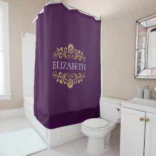 Eleganter Monogram Hot Lila Gold Duwer Vorhang