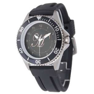 Eleganter Monogram Initial Letter M Black Rose Gol Armbanduhr