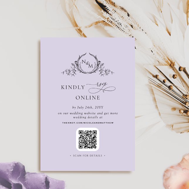 Eleganter Monogram Lavender QR Code / UAWG Online Begleitkarte (Von Creator hochgeladen)