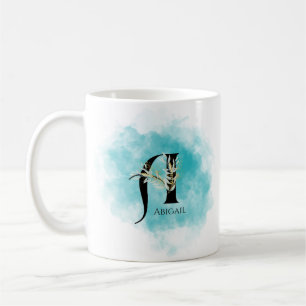 Eleganter Monogram Letter A Aquamarine Gold-Blume Kaffeetasse