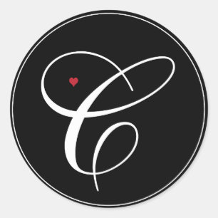 Eleganter Monogram Letter C mit Herz Runder Aufkleber