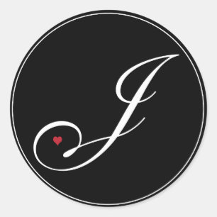 Eleganter Monogram Letter J mit Herz Runder Aufkleber