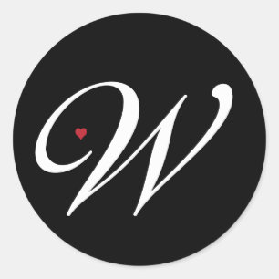 Eleganter Monogram Letter W mit Herz Runder Aufkleber