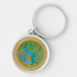 Eleganter Monogram Letters Turquoise & Gold Glitze Schlüsselanhänger
