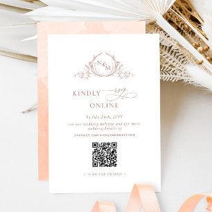Eleganter Monogram Peach UAWG Online QR Code Begleitkarte
