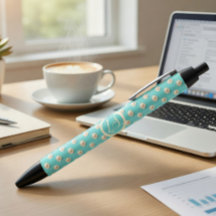Eleganter Monogram Pen mit Aquamariner Perlgestalt