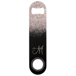 Eleganter Monogram Rose Gold Glitzer & Black Bar K Speed Flaschenöffner