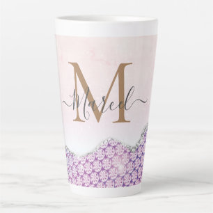 Eleganter Monogram Rose Rosa Glitzer Latte Tasse