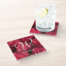 Eleganter Monogram Roses Floral Glass Untersetzer