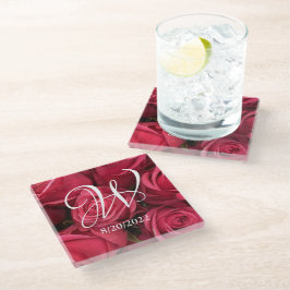 Eleganter Monogram Roses Floral Glass Untersetzer