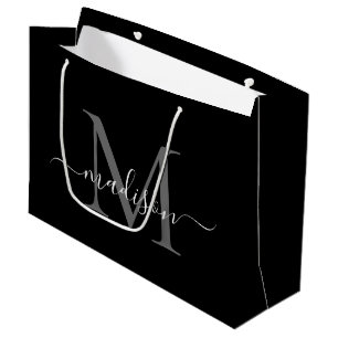 Eleganter Monogram-Schwarz-weißer Elegant-Skriptna Große Geschenktüte