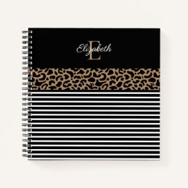 Eleganter Monogram, schwarzer Leopard, Animal Prin Notizbuch