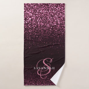 Eleganter Monogram Script Stilvoller Pink-Glitzer Badehandtuch