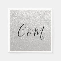 Eleganter Monogram Silver Glitzer Wedding Napkins