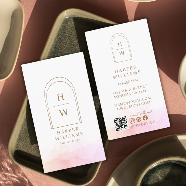 Eleganter Monogram Simple Arch | Rosa Visitenkarte (Von Creator hochgeladen)