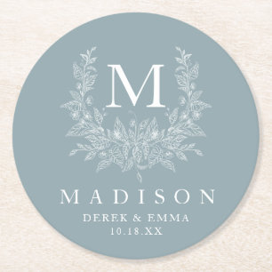 Eleganter Monogram Wedding Round Paper Untersetzer