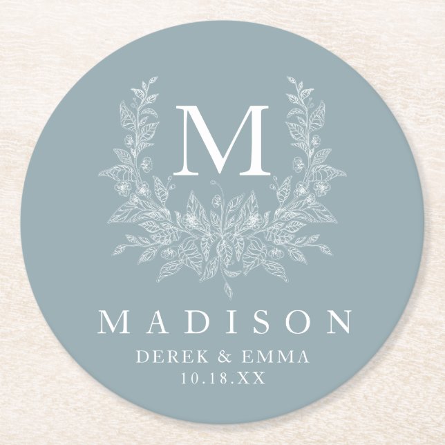 Eleganter Monogram Wedding Round Paper Untersetzer (Vorderseite)