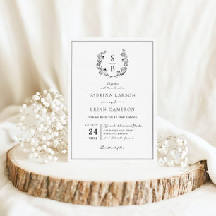 Eleganter Monogramm Botanischer Kranz Hochzeit Einladung