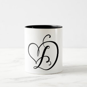 ELEGANTER MONOGRAMM FARBSCHWARZSCHREIBEN "D" ZWEIFARBIGE TASSE